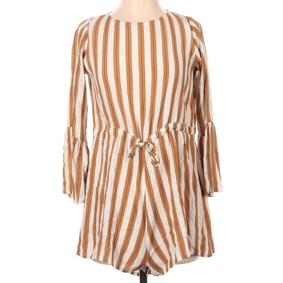 Faithfull The Brown Thompson Striped Tan Romper Playsuit 4 S - Picture 5 of 9
